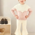 thumbnail image 2 of LEKWK Toddler Girls Winter Knit Set Long Sleeve Cable Knit Pullover with Shawl Collar and Ribbed Flare Pants Warm Casual Sweater Outfit, 2 of 6