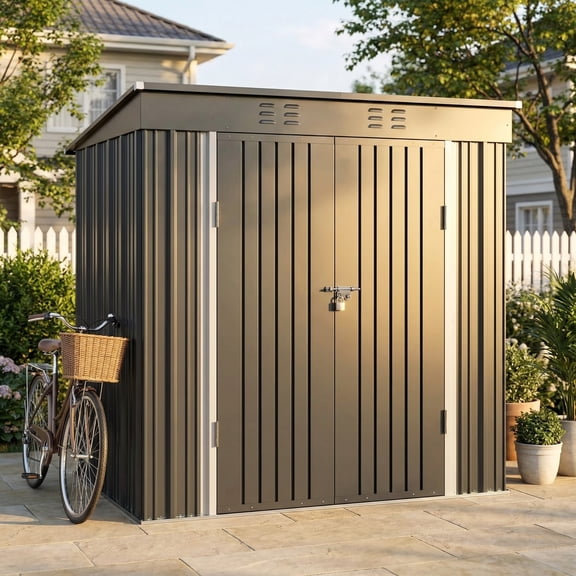 Lofka 6 x 4 FT Metal Outdoor Storage Shed, Double Lockable Doors Tool Shed for Patio Lawn Backyard Gray