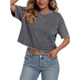 thumbnail image 5 of Sundazz Cropped T shirts for Women Oversized Vintage Cotton Tee Short Sleeve Summer Tops Casual Shirts, 5 of 8