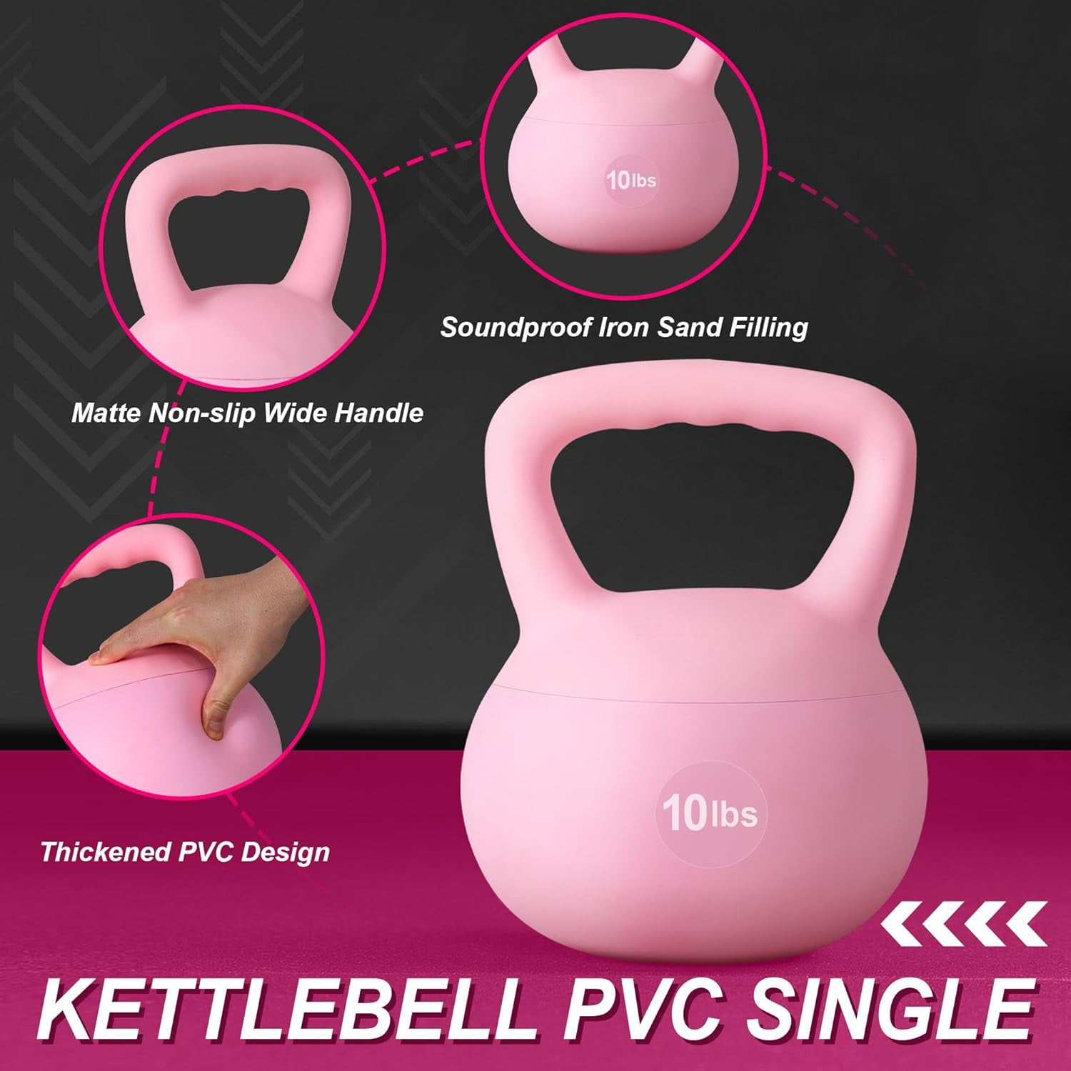Soges Soft Kettlebells,Iron Sand Filled Weights Strength Training Kettlebells,Shock-Proof Weights and Wide-Grip Handle,Fitness Soft Kettlebells for Women Men,Home Gym Kettlebells,Pink,10LBS