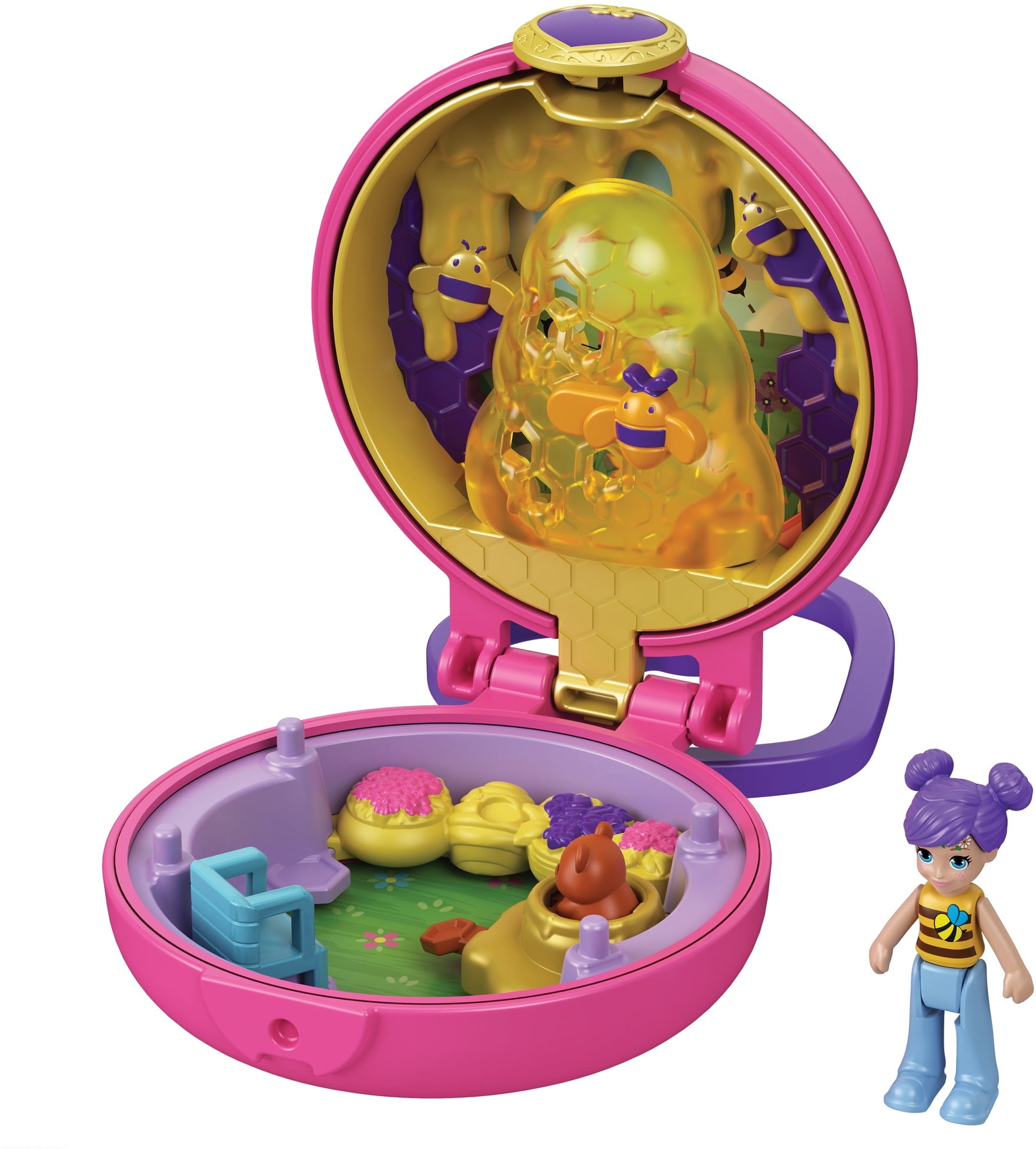 Polly Pocket Compact Heart Shape Living Room Set Pizza Bear Couch Table