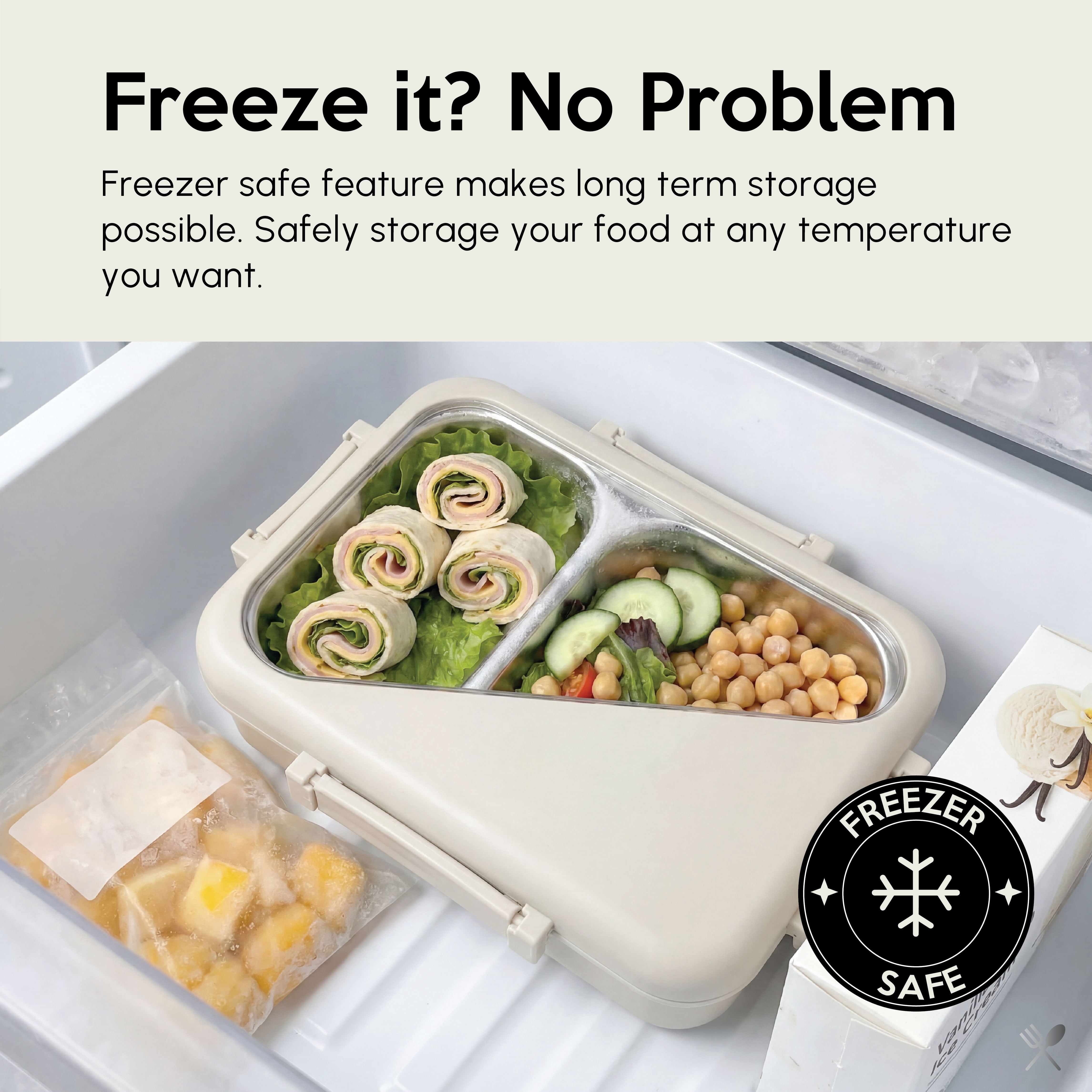 Just Cook 2 Section Microwave Safe Stainless Steel Bento Box 900 ml - Coconut Milk