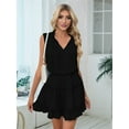 thumbnail image 4 of Womens Spring Summer 2025 Sleeveless Split V Neck Ruffle Chiffon Elegant Mini Short Skirt Dresses Black S, 4 of 8