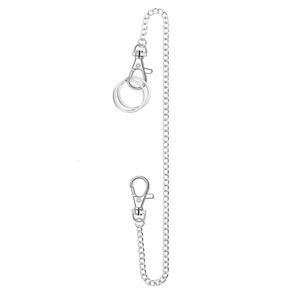 lanema Wallet Chain Silver Keychain with Both Ends Lobster Clasps and Extra-2 Rings for Keys Wallet Jeans Pants Hip-hop Chains