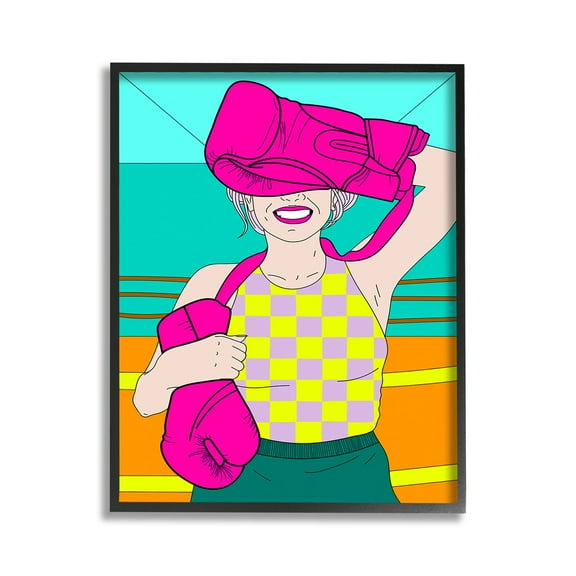 Stupell Industries Bold Kickboxing Woman Sports Painting Black Framed Art Print Wall Art, 11 x 14