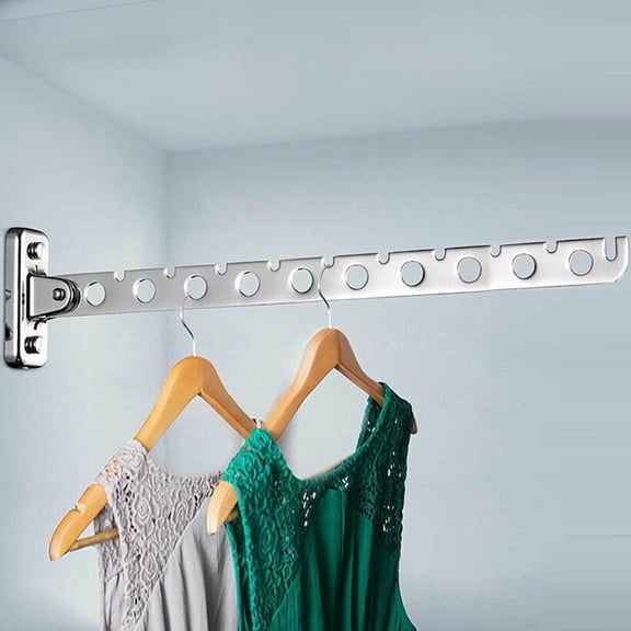 FUYGRCJ Wall Mounted Clothes Drying Rack, 10 Holes Folding Laundry Hanger Holder Organizer with Swing Arm, Stainless Steel Dryer Rack for Bedroom Laundry Room Closet Bathroom