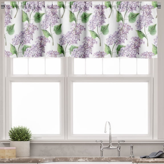 Ambesonne Lilac Valance Pack of 2, Watercolor Herbal Bunch, 54"X12", Lilac and Green