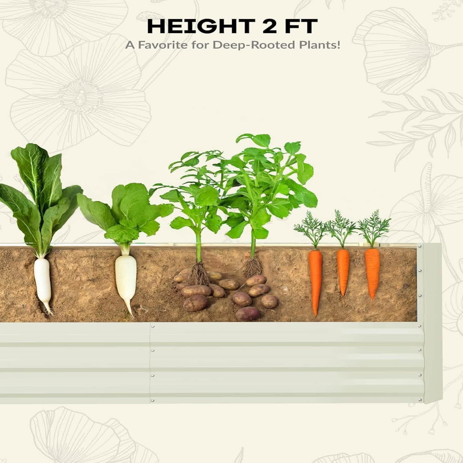 EastVita 6ft x 3ft x 2ft Rectangular Raised Garden Bed, 0.5mm Galvanized Color Steel Planter Box, Beige