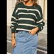 thumbnail image 5 of Suéter A Rayas para Mujer, Ropa de Otoño e Invierno, Blusas de Larga con Cuello Redondo, Suéter de Punto, Tops Verde M, 5 of 10