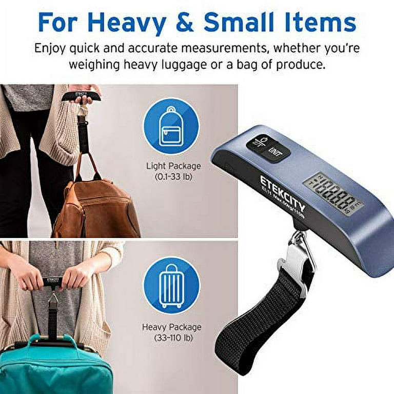 Etekcity Luggage Scale, Travel Essentials, Digital Weight Scales for Travel  Accessories, Portable Handheld Scale with Temperature Sensor, Rubber