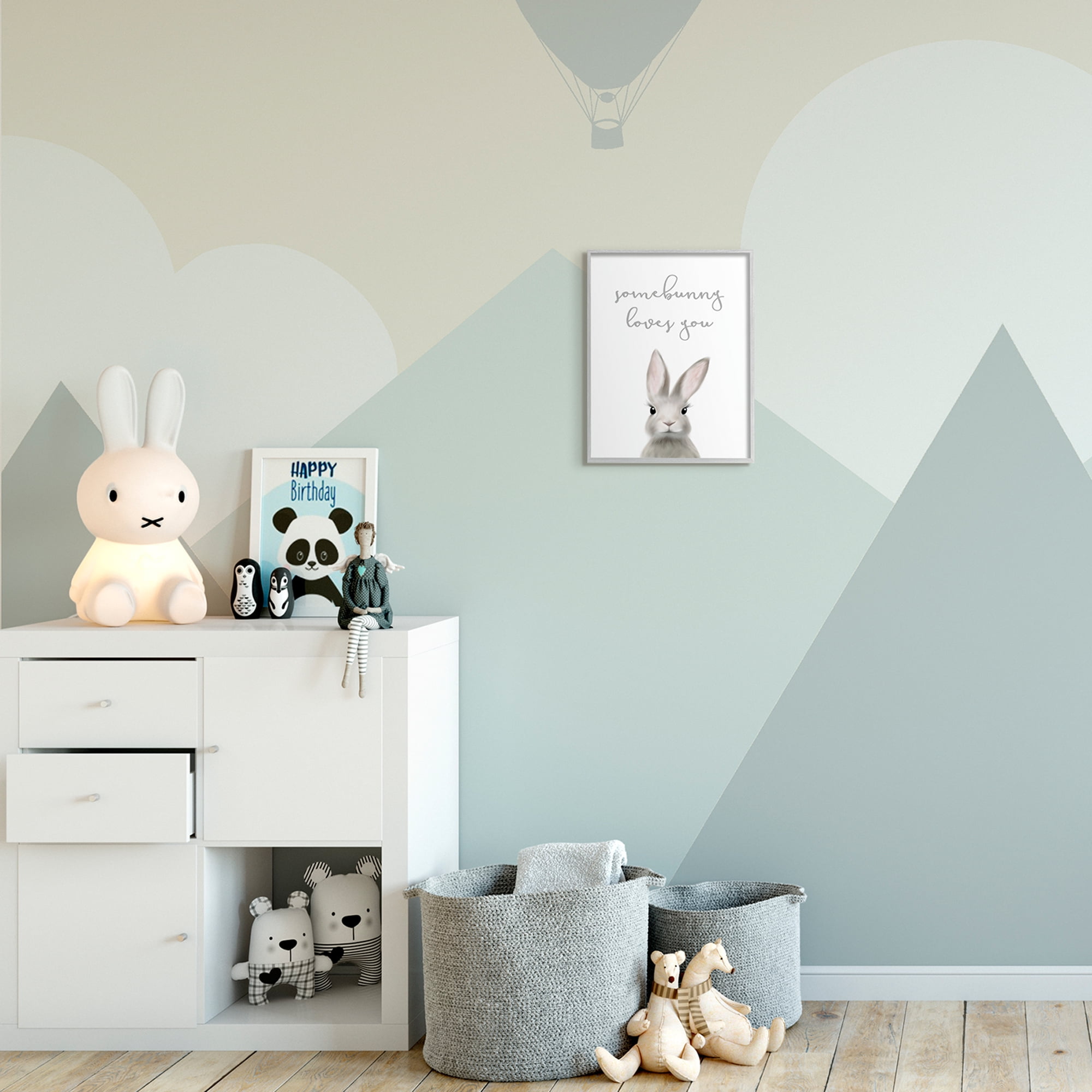 Stupell Industries Somebunny Loves You Quote Grey Rabbit Animal Pun,11 x 14,Designed by Leah Straatsma
