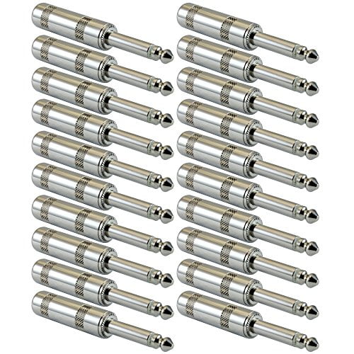 20 Pack Audio 1/4 inch Right Angle Plugs TS Mono Style Male Phono 6.3mm Adapter 
