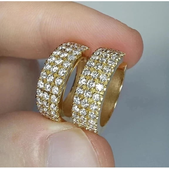2Ct Round Cut Lab Created Diamond Huggee Hoop Earrings 14K Yellow Gold Plated Silver