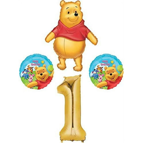 Winnie the Pooh 1st Birthday Party Balloon Bundle, for 1 Year Old Birthday