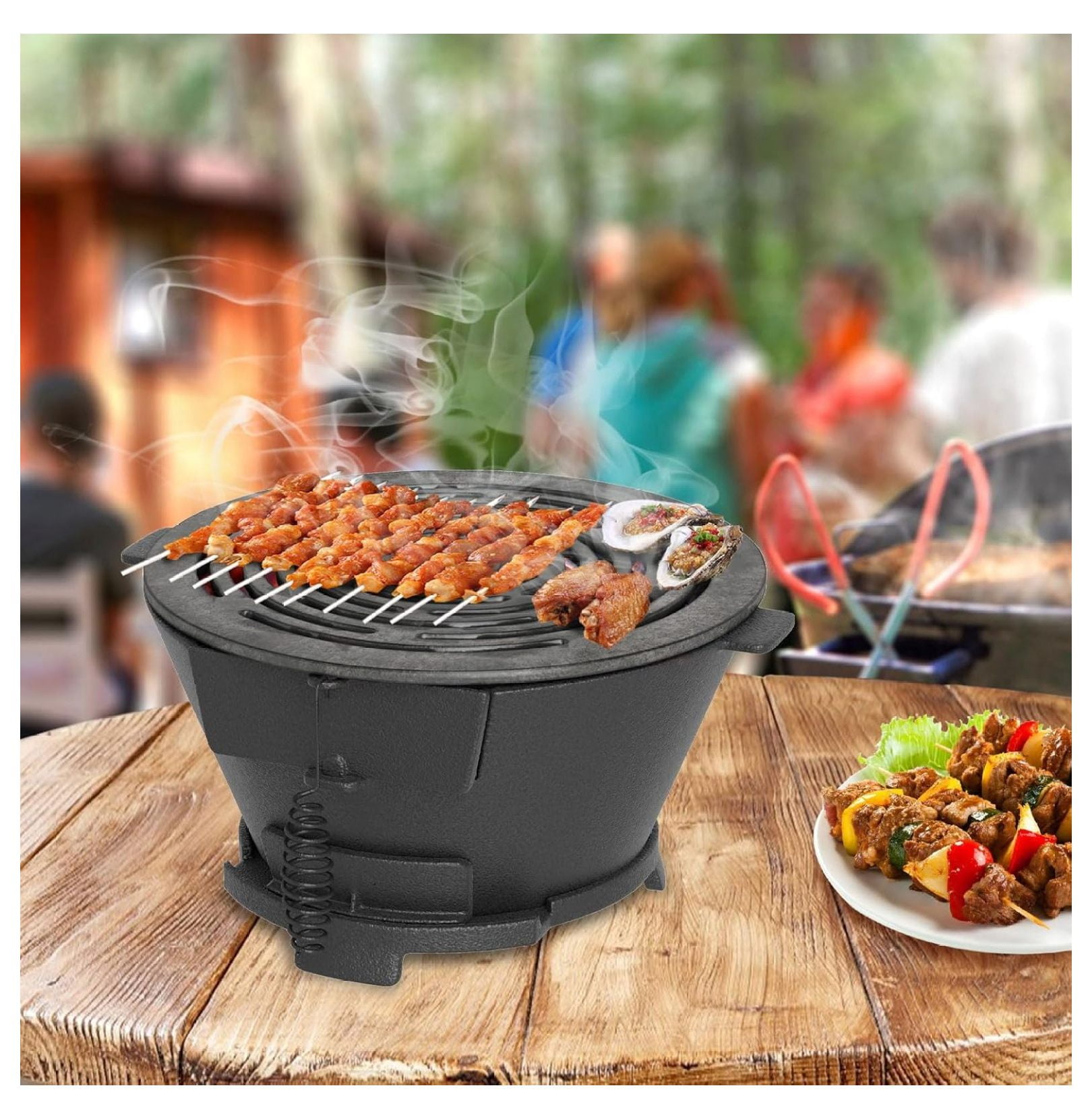 Cast Iron Hibachi Charcoal Grill XYT Portable Japanese BBQ Double-Sided Grate for Camping Picnic