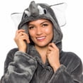 thumbnail image 3 of Women's Animal Hooded Robe - Plush Short Elephant Bathrobe By Silver Lilly (Grey/White, M), 3 of 6