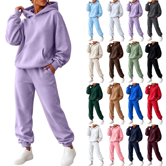 Garbnen Fleece 2 Piece Sweatsuits for Women Hoodie Baggy Jogger Sweatpants Set Warm Plush Tracksuit Women Light Green XL