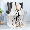 thumbnail image 4 of Cigar Soft Flannel Fleece Throw Blanket, Gentleman with Mustache Top Hat Umbrella Retro Bike and Smoking a Cigar, Cozy Plush for Indoor and Outdoor Use, 50" x 60", Brown Beige and White, by Ambesonne, 4 of 5