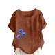 thumbnail image 1 of Vestidos Casuales Para Mujer, Blusas De Mujer De Moda Blusa informal de lino con cuello redondo y manga corta con botones para mujer, talla grande, estampada, 1 of 4