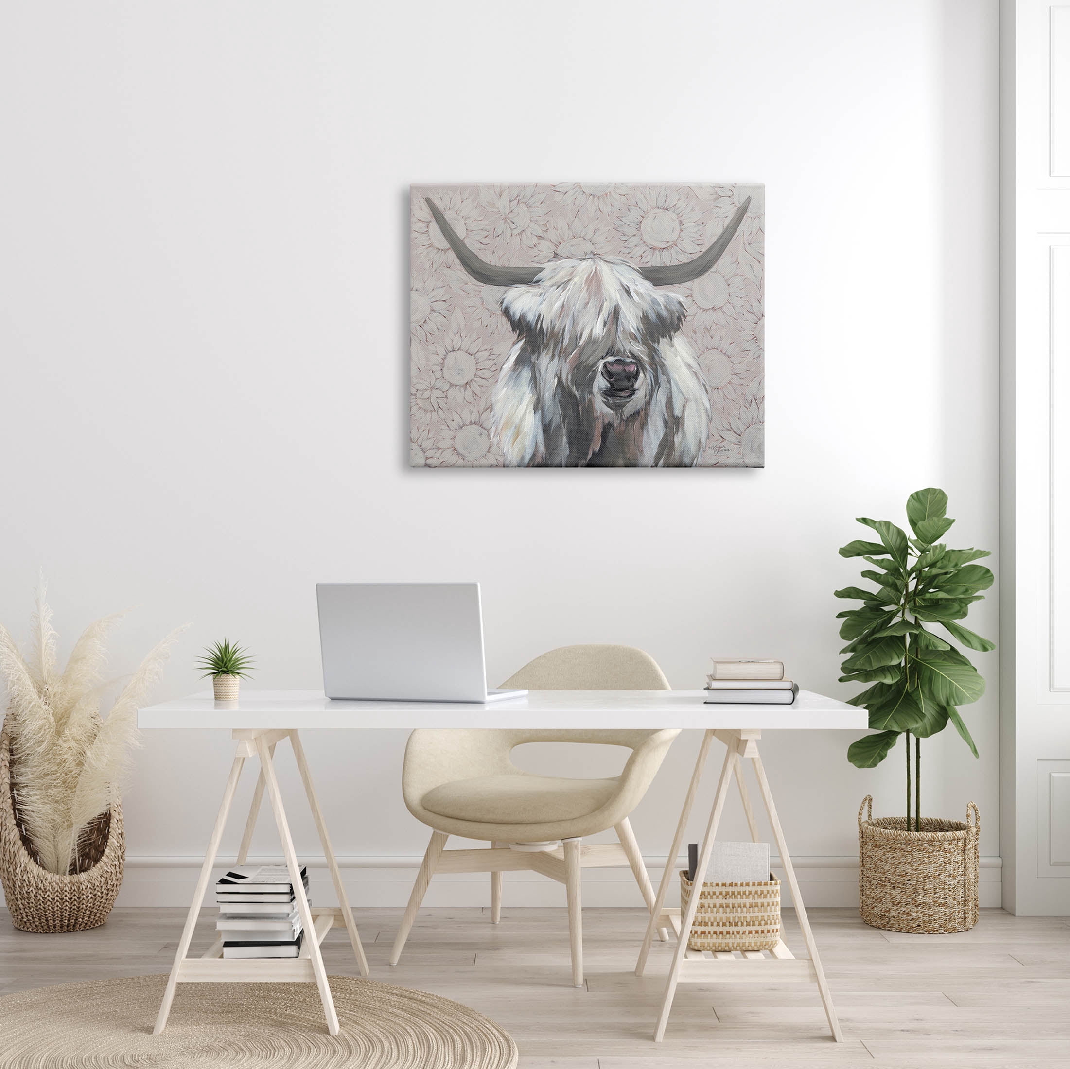 Stupell Industries Gazing Highland Cattle Sunflower Pattern Painting Gallery Wrapped Canvas Print Wall Art, Design by Michele Norman