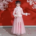 thumbnail image 2 of KAUOD Girls Chinese Dress Suits 2 Piece Flower Embroidery Fleece Coats Tulle Skirts New Years Dresses Outfits for Kids, 2 of 4
