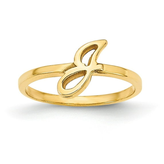 Solid 10k Yellow Gold Laser Initial Letter Script or Block Font Ring Band Size 8