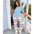 thumbnail image 5 of ChicMe Pajamas for Womens Letter Print Round Neck Short Sleeve Tops and Tie Dye Elastic Waist Pants Loose Fit Casual Loungewear Set Blue-s, 5 of 9