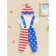 thumbnail image 6 of vera natura 4th of July Baby Boys Outfits Letter Print Short Sleeve Rompers Stripe Stars Print Suspender Long Pants Hat 3Pcs Clothes Set, 6 of 9