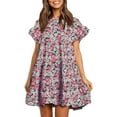thumbnail image 1 of Sherrylily Women Ruffles Boho Floral Printed Swing Casual Short Mini T-Shirt Dress, 1 of 2