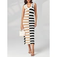thumbnail image 4 of Michellecmm  Women's Knit Long Dress Sleeveless Stripes Print Side Slit Dress, 4 of 8