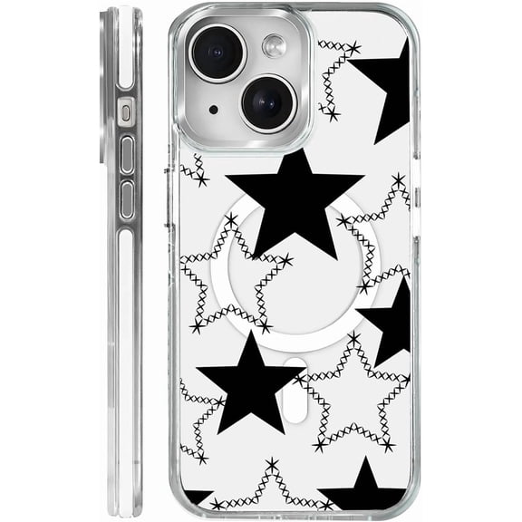 Magnetic Case for iPhone 13 iPhone 14 Design On Clear Base, Compatible with MagSafe, Slim Protective Soft TPU Bumper Phone Cover Women Girls Case-Fashion Five Pointed Star
