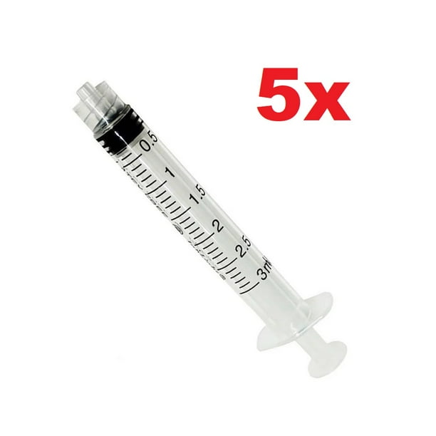 5x 3mL Seringue Jetable Luer Lock Tip Plastique Médical Liquide 3cc Stérile  