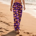 thumbnail image 4 of Halloween Glowing Pumpkin Print Wide Leg Pants for Women, 1-Pc Drawstring Loose Fit Palazzo Trousers — Soft Breathable Lounge Bottoms & Halloween Pajama Pants Dark Purple L, 4 of 6