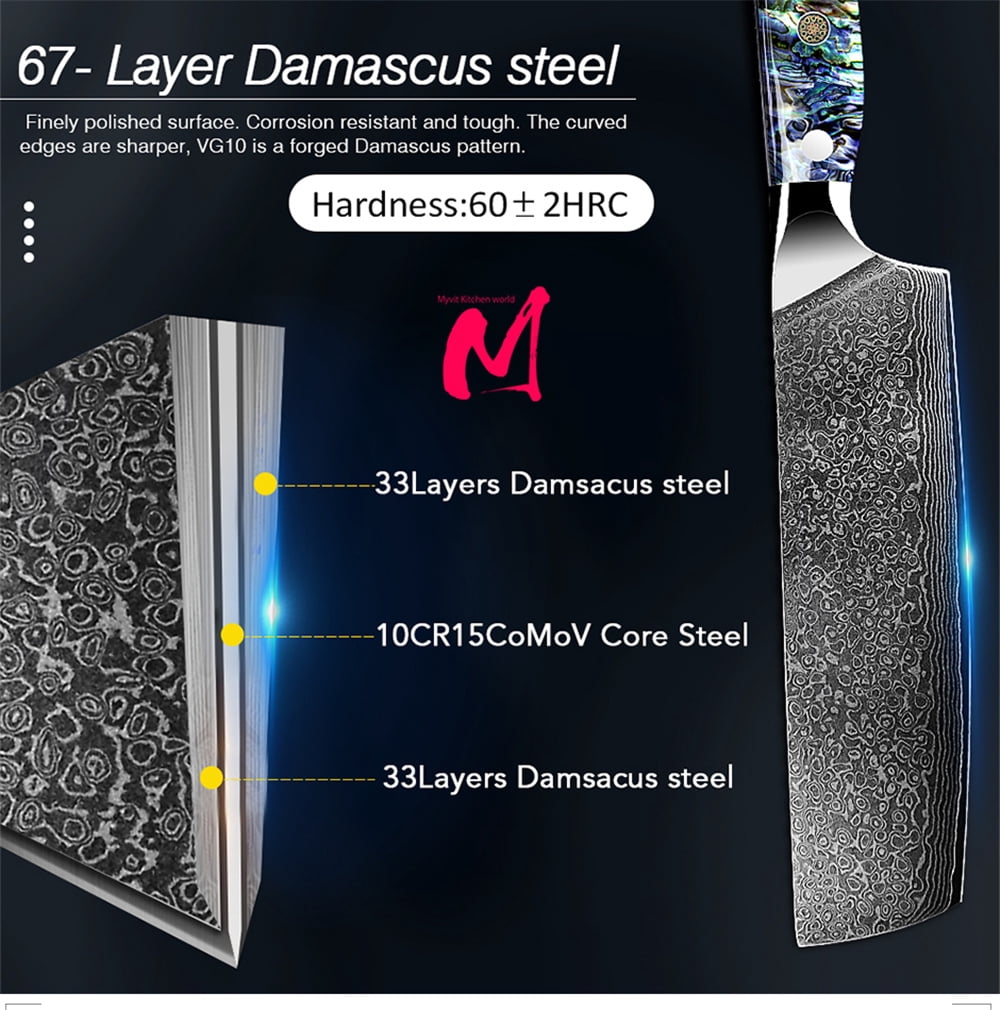 Kitchen Knife Damascus Steel Knife VG10 67 Layers Japanese Chef Knives Santoku Carving Cutting Tool Abalone Shell Handle with Sheath and Giftbox
