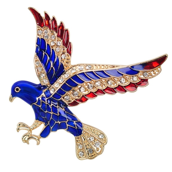 Gyn&Joy Eagle Bird Red Blue, Crystal Rhinestones Patriotic America USA Brooch Pin