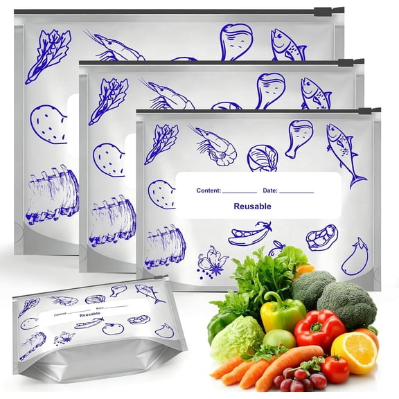 Reusable Aluminum Foil Freezer Bags - Airtight Storage Bags with Stand Up Bottom, Leakproof Zipper Lock for Food, Vegetables, Meat, Snacks Organization