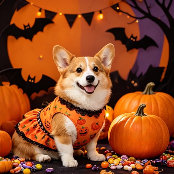 Yhmxh Halloween Puppy Dress Dog Costumes Set, Pumpkin Print Dog Hoodie and Lace Dress, Soft Comfortable Pet Outfits for Small Medium Dogs, Cute Fall Puppy Clothes for Halloween Party, Photoshoots