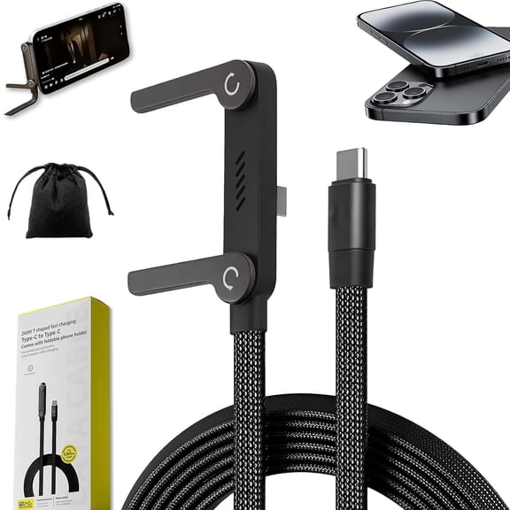 Yippzo 2-in-1 Invisible Holder Charger Cable, 240W Portable Fast Charging Cord with Built-in Phone Stand, General Multi Charging Cable with Type-C, for Smartphones Tablets