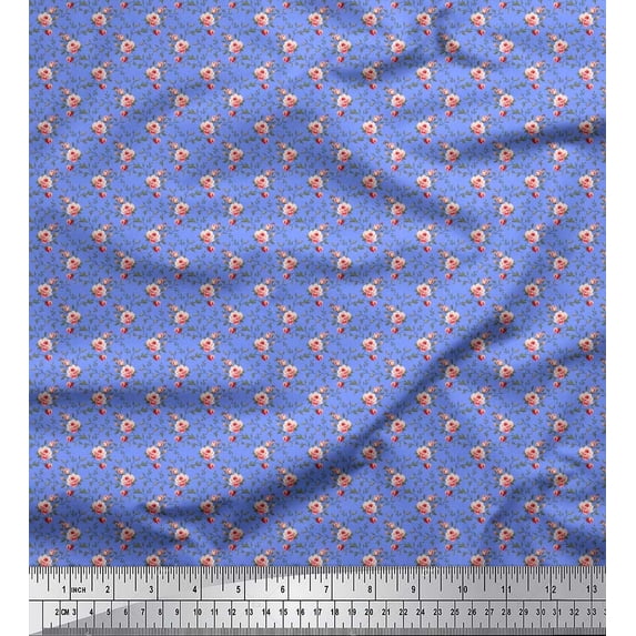Soimoi Satin Silk Fabric Leaves & Rose Small Print Sewing Fabric Yard 42 Inch Wide