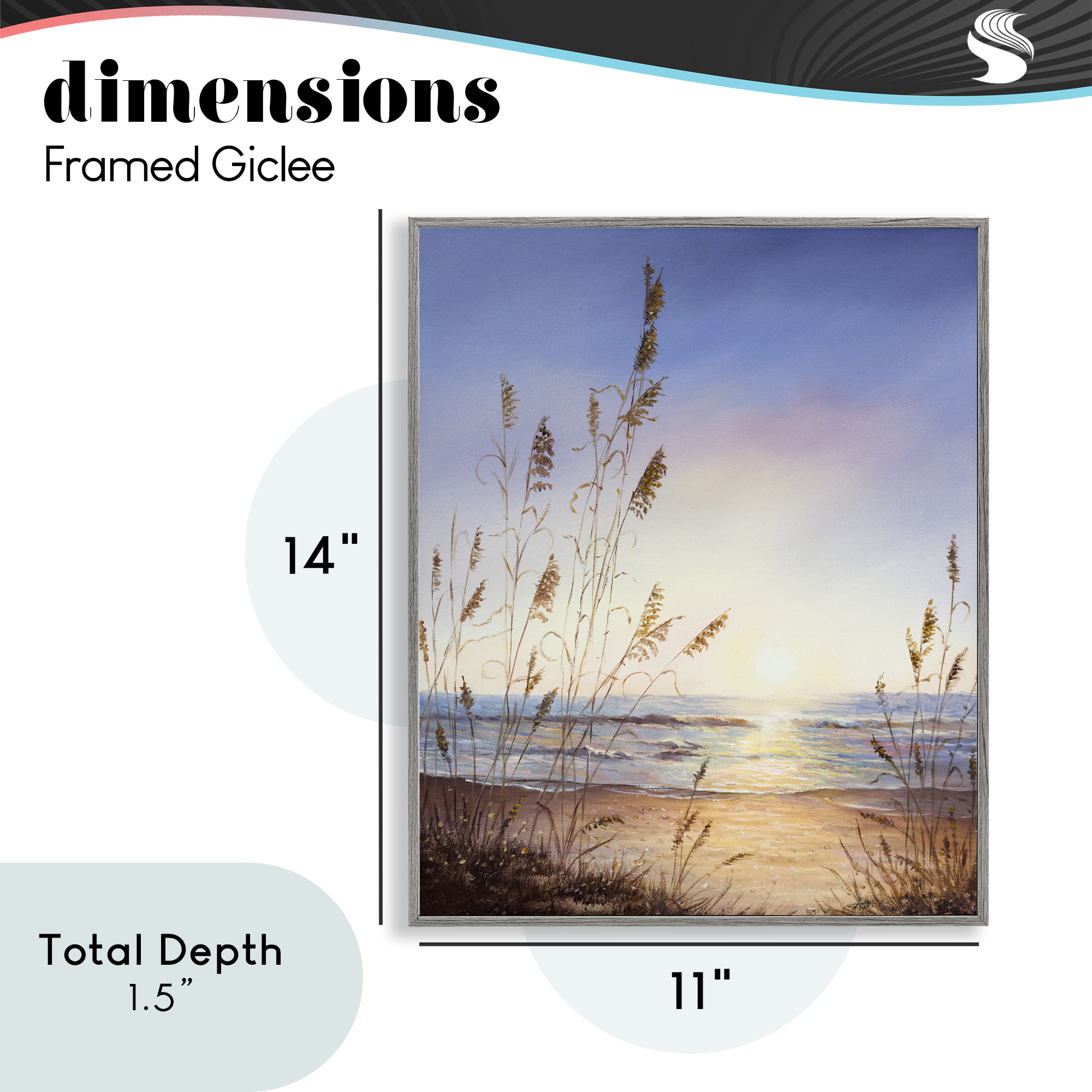 Seascape with Sunlit Grasses Gray Framed Giclee Art, design by Michelle Faber
