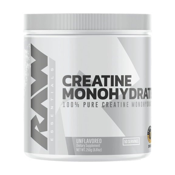 RAW Nutrition Essential 100% Pure Creatine Monohydrate Powder, Unflavored, 50 Servings