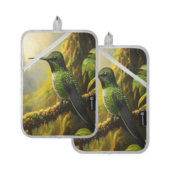 BZSMCE Pot Holder Oven Mitts Cooking baking Green Bird Creative Pattern Size:7x9.8in