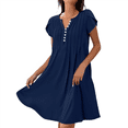 thumbnail image 1 of Vestido Tipo Túnica de Verano para Mujer, de Corta, con Botones, Cuello en V, Holgado, Informal, Plisado, Azul Oscuro, Talla M, 1 of 5