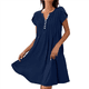 thumbnail image 1 of Vestido Tipo Túnica de Verano para Mujer, de Corta, con Botones, Cuello en V, Holgado, Informal, Plisado, Azul Oscuro, Talla M, 1 of 5