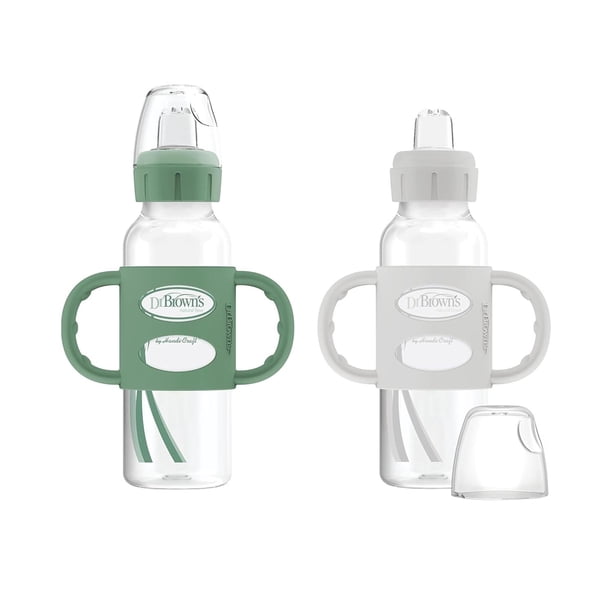 Dr. Brown's Milestones - Botella de transición estrecha con asas de silicona de 8 onzas, 250 ml, 6 m