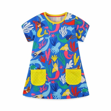 

Ausyst Summer Dresses Girls Dresses Toddler Baby Girls Summer Cartoon Printing Short Sleeve Cotton Round Neck Dress Clearance