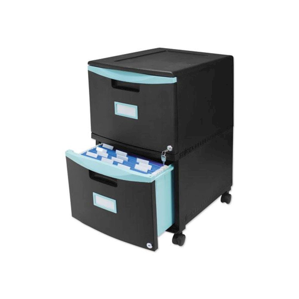 Storex 2-Drawer Mobile File Cabinet, 18-3/8" x 14-7/8" x 26", Teal/Black