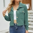 thumbnail image 2 of Arlun Womens Fashion Cropped Corduroy Shackets Button down Lapel Long Sleeve Jackets Tops Fall Trendy Loose Fit Comfortable Solid Color Outwear with Pockets Green L, 2 of 7