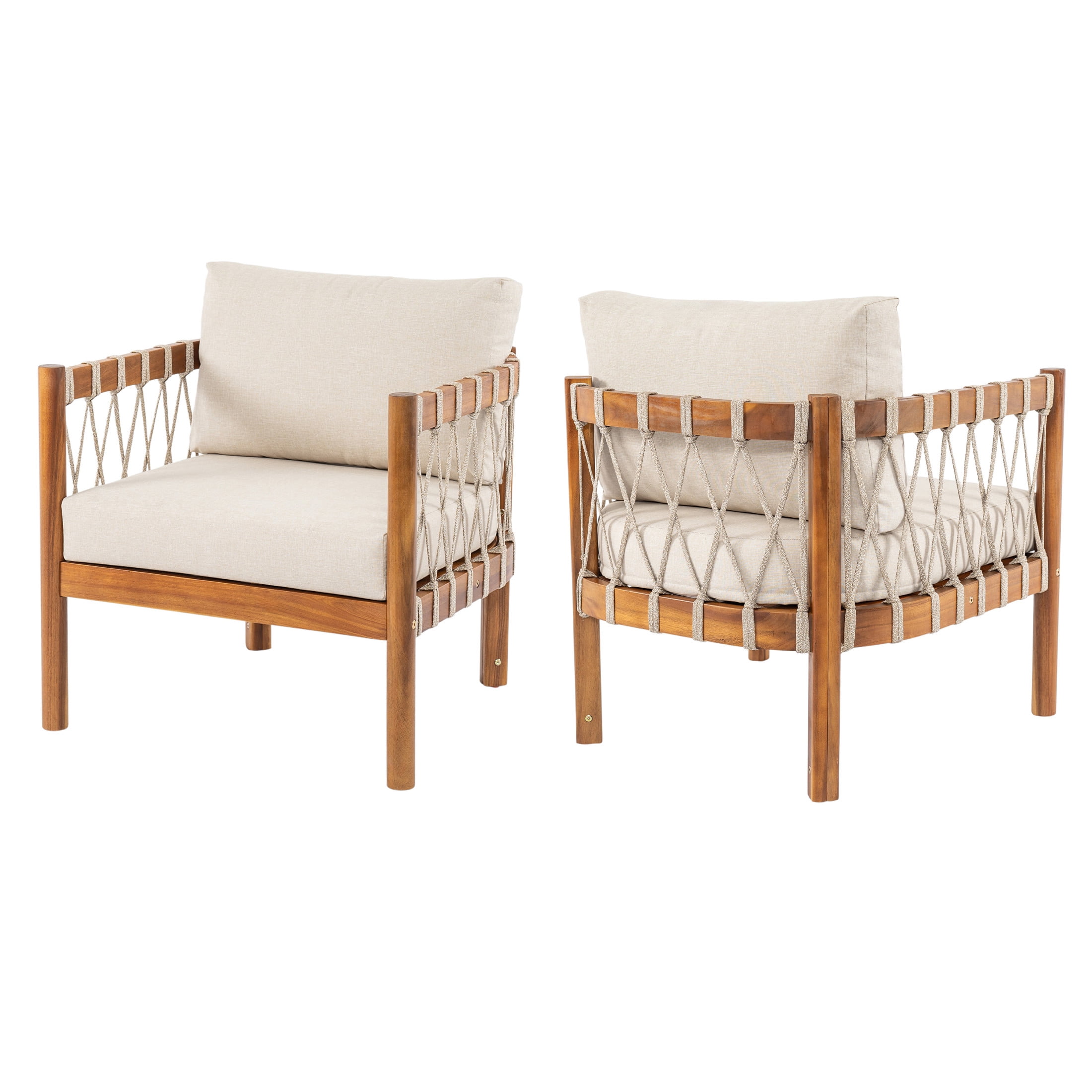 Christopher Knight Home Coastal Haven Outdoor Chair Acacia Wood with Beige Cushions, Set of 2