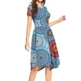thumbnail image 7 of Aiyino Women's Short Sleeve Printed Pattern Casual Dress Pleated Loose Flowy Midi Dress With Pocket, 7 of 7